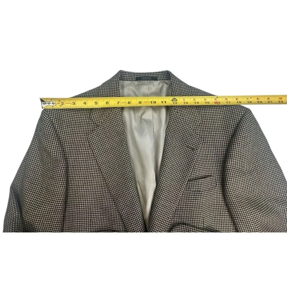 Vintage Hart Schaffner Marx Houndstooth Wool Blend Sport Coat 44R Tan Blazer USA